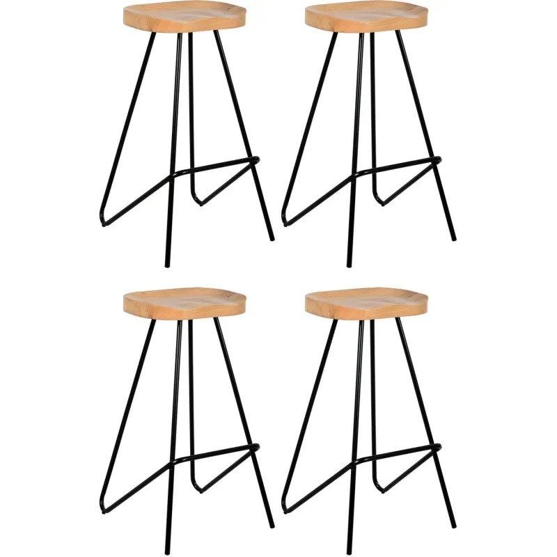 Tabouret de bar assise moulée en métal et bois d'orme huilé