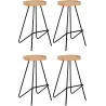 Tabouret de bar assise moulée en métal et bois d'orme huilé