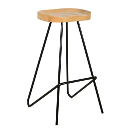 Tabouret de bar assise moulée en métal et bois d'orme huilé