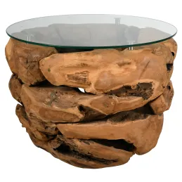 Table basse en teck et en verre Cavi