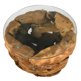 Table basse en teck et en verre Cavi