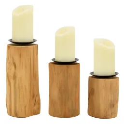 Porte bougies en teck et métal