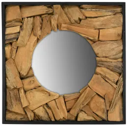 Miroir carré en teck recyclé naturel
