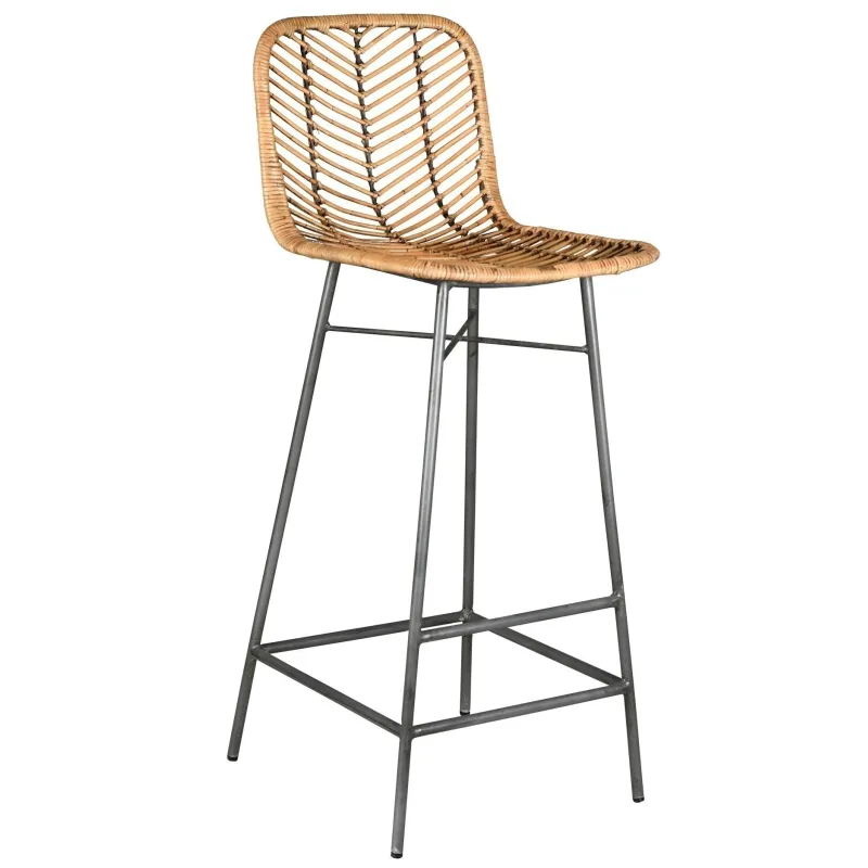 Tabouret de bar en métal et rotin