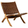 Fauteuil pliant en teck et cuir de vache tressé Cimahi