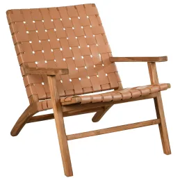 Fauteuil en teck et cuir de vache camel Munduk