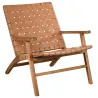 Fauteuil en teck et cuir de vache camel Munduk