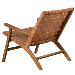 Fauteuil en teck et cuir de vache camel Munduk