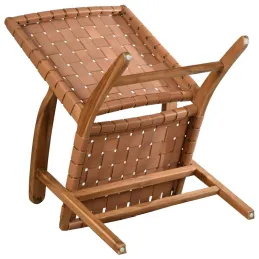 Fauteuil en teck et cuir de vache camel Munduk
