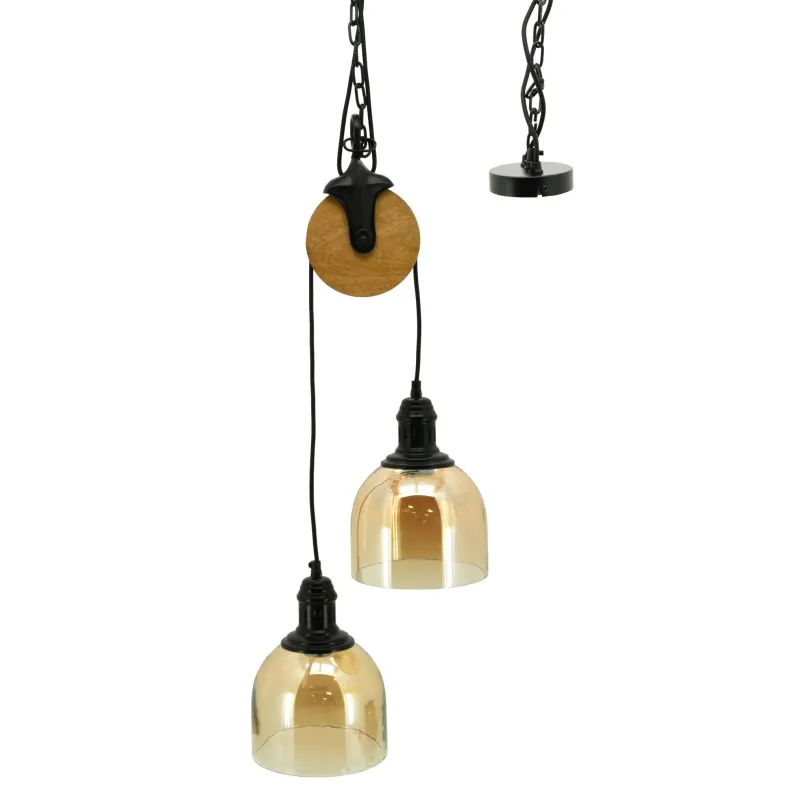 Suspension à poulie en verre ambré