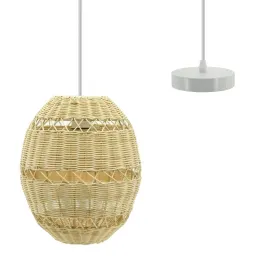 Suspension boule en rotin naturel ajouré et métal