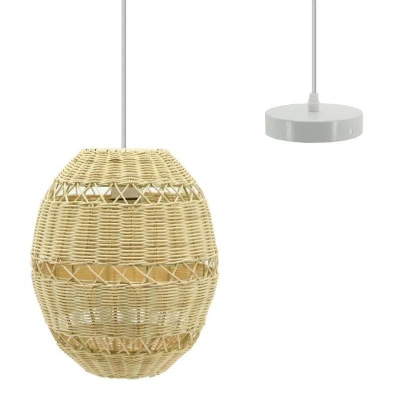 Suspension boule en rotin naturel ajouré et métal