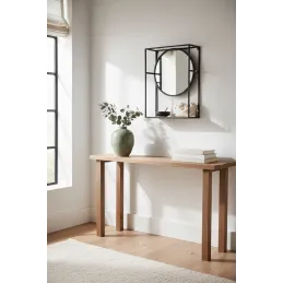 Miroir étagère en métal, verre et bois