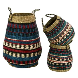 Paniers hauts en jonc naturel et teinté (Lot de 3)