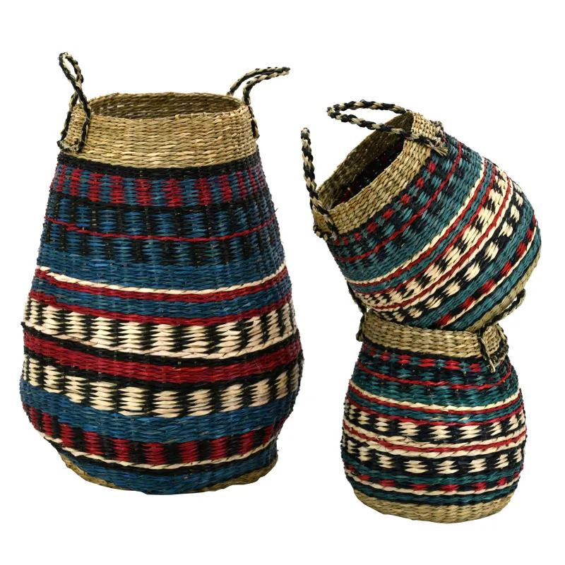 Paniers hauts en jonc naturel et teinté (Lot de 3)