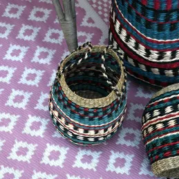 Paniers hauts en jonc naturel et teinté (Lot de 3)