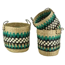 Cache-pots en jonc naturel et teinté (Lot de 3)