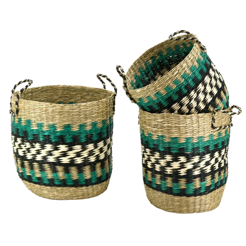 Cache-pots en jonc naturel et teinté (Lot de 3)