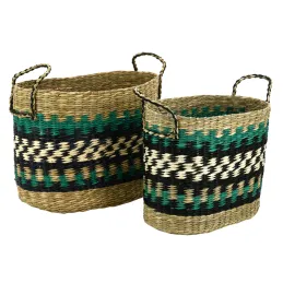Paniers en jonc naturel et teinté (Lot de 2)