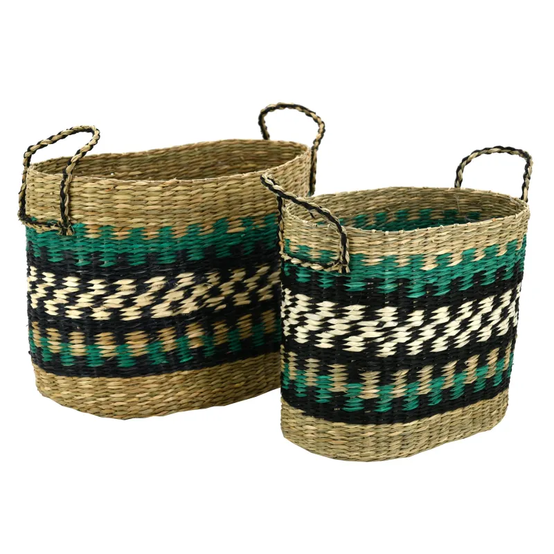Paniers en jonc naturel et teinté (Lot de 2)