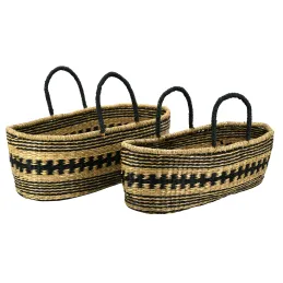 Paniers de rangement en jonc naturel et teinté (Lot de 2)