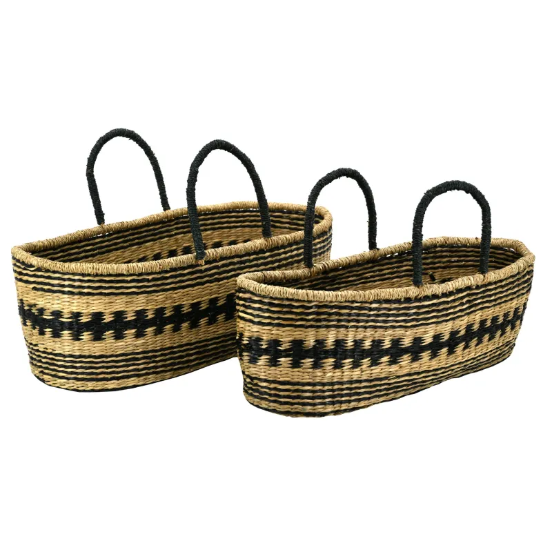 Paniers de rangement en jonc naturel et teinté (Lot de 2)