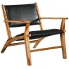 Fauteuil en teck et cuir de vache noir Makassar