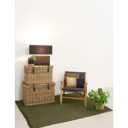 Fauteuil en teck et cuir de vache noir Makassar