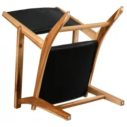 Fauteuil en teck et cuir de vache noir Makassar