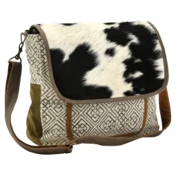 Sac à bandoulière en coton et peau de vache
