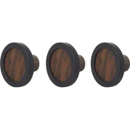 Patère ronde noyer et caoutchouc Hub (Lot de 3)