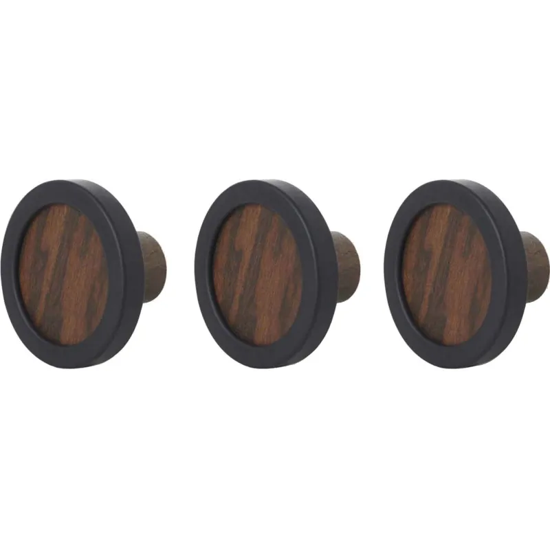 Patère ronde noyer et caoutchouc Hub (Lot de 3)