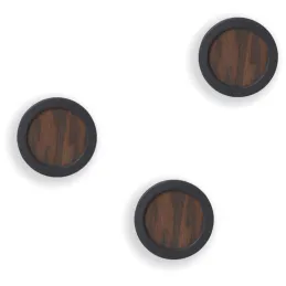 Patère ronde noyer et caoutchouc Hub (Lot de 3)