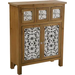 Commode de rangement en bois et blanc motif fleur Agnette