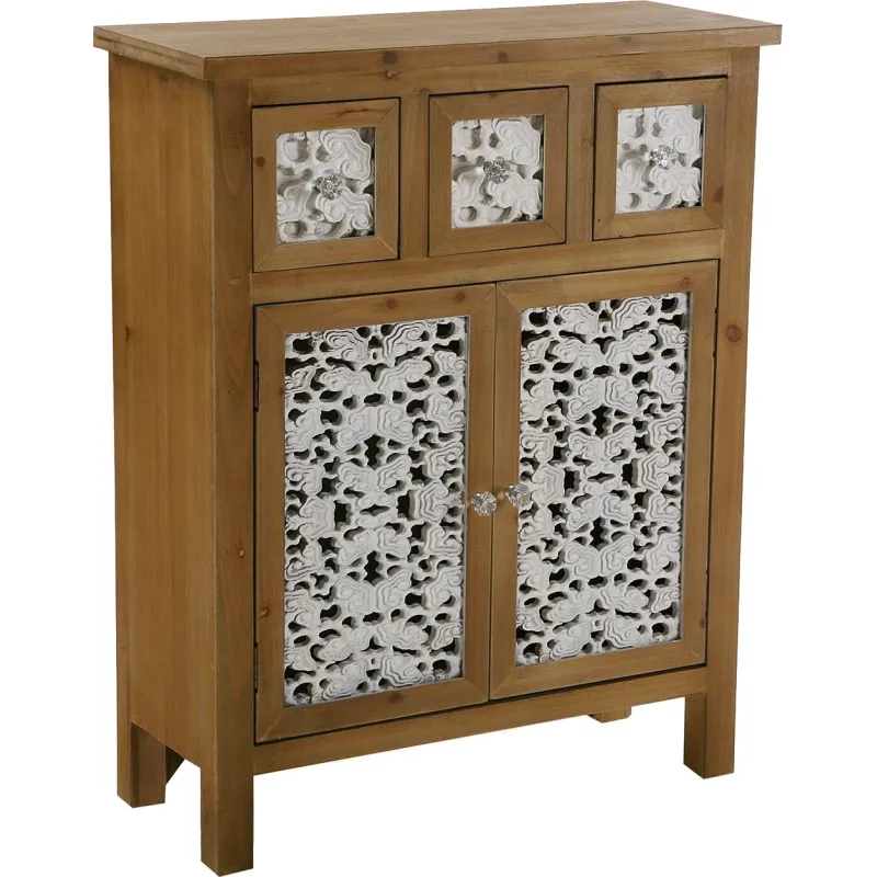 Commode de rangement en bois et blanc motif fleur Agnette