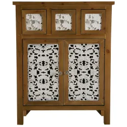 Commode de rangement en bois et blanc motif fleur Agnette