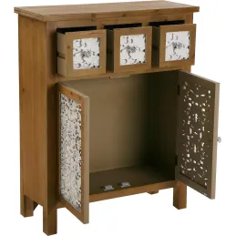 Commode de rangement en bois et blanc motif fleur Agnette