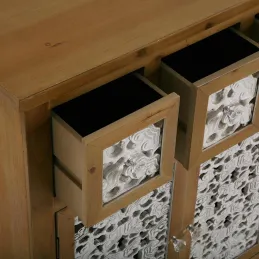 Commode de rangement en bois et blanc motif fleur Agnette