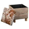Coffre pouf carré en bois recyclé et peau de vache