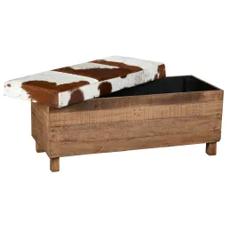 Coffre banquette en bois recyclé et peau de vache
