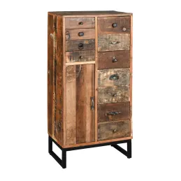 Commode haute en bois recyclé et métal