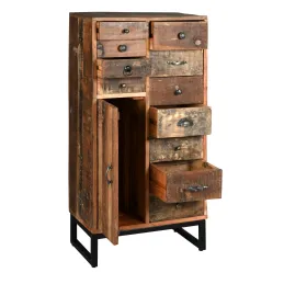 Commode haute en bois recyclé et métal