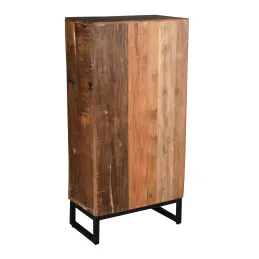 Commode haute en bois recyclé et métal