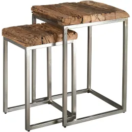 Sellettes en bois massif et acier brossé (Lot de 2)
