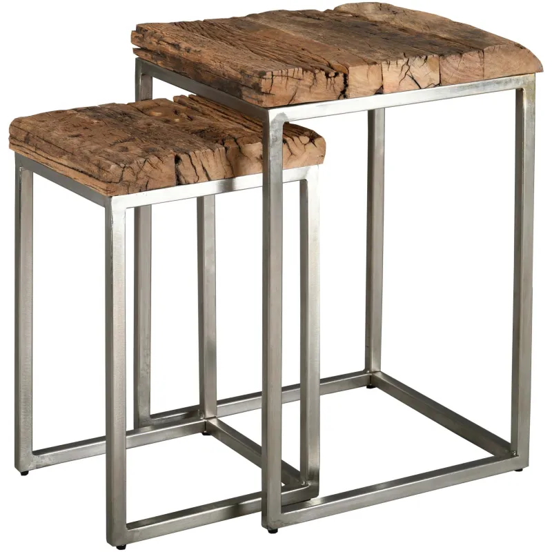 Sellettes en bois massif et acier brossé (Lot de 2)