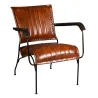Fauteuil en cuir de buffle, métal et bois verni