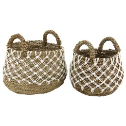Cache-pots en jonc naturel et crochet (Lot de 2)