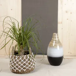 Cache-pots en jonc naturel et crochet (Lot de 2)