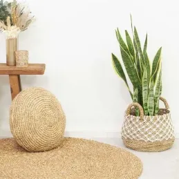 Cache-pots en jonc naturel et crochet (Lot de 2)