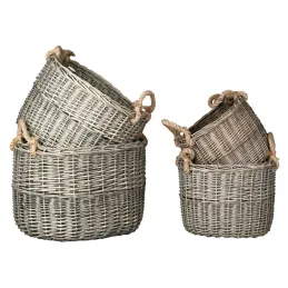 Corbeilles en osier gris et corde (Lot de 4)